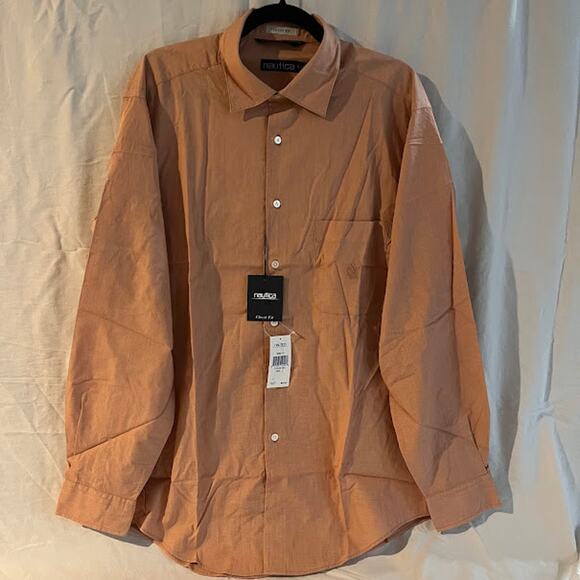 NWT Nautica Shirt Classic Fit Long Sleeve Orange White Button Down Shirt L - Picture 1 of 3